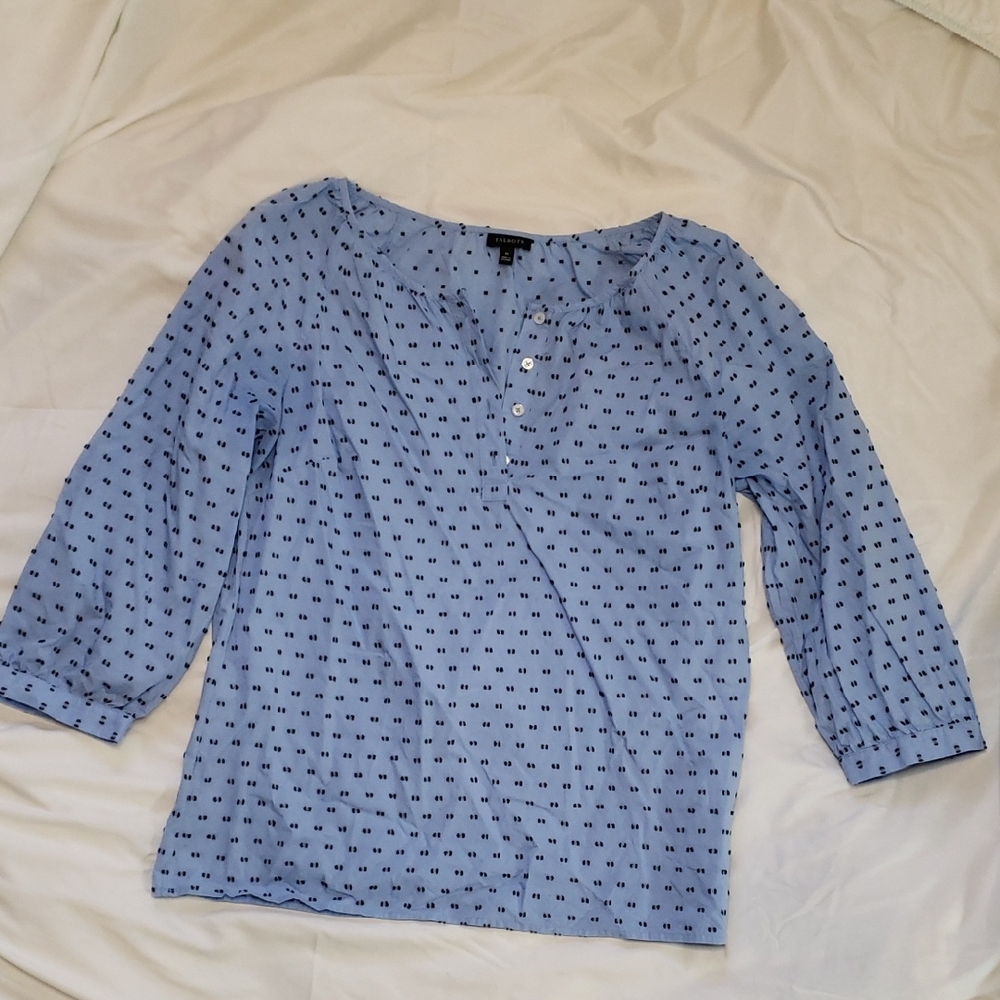 *donated* Talbots Light Blue Blouse with Navy Pattern